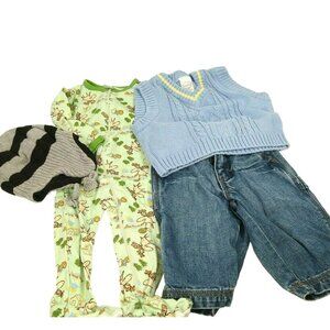 Lot of 4 Outfit Bundle Sweater Jeans Pajamas Hat Boys Size 12 Month Mixed Brands